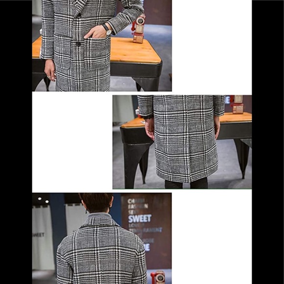 New Men's Polish Plaid Lamb Wool Trench Coat - Picture 2 of 3